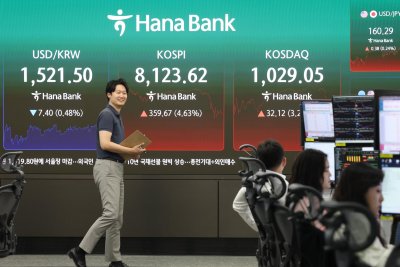 Seoul stocks spike over 4 pct to settle again in 8,000 territory on hopes for end to Mideast crisis