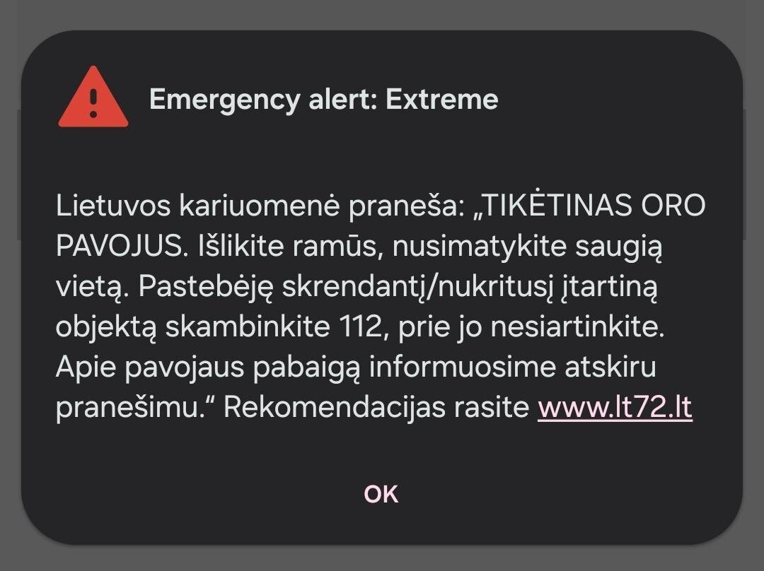 Lietuvos kariuomenė praneša apie tikėtiną oro pavojų