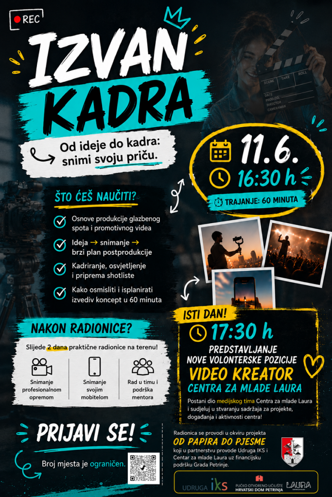 Centar za mlade “Laura” te poziva na radionicu “Izvan kadra”