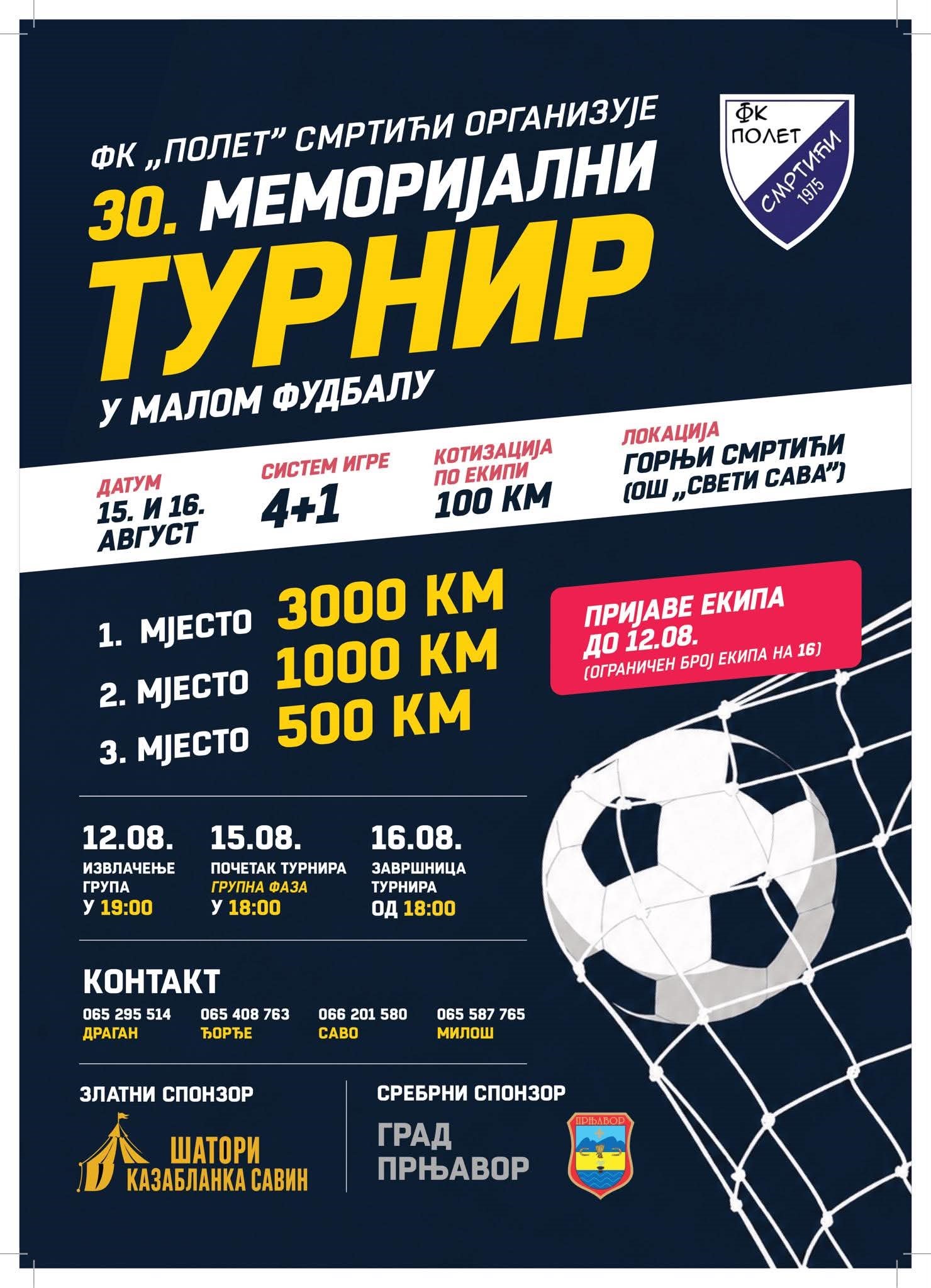 FK Polet Smrtići organizuje 30. memorijalni turnir u malom fudbalu
